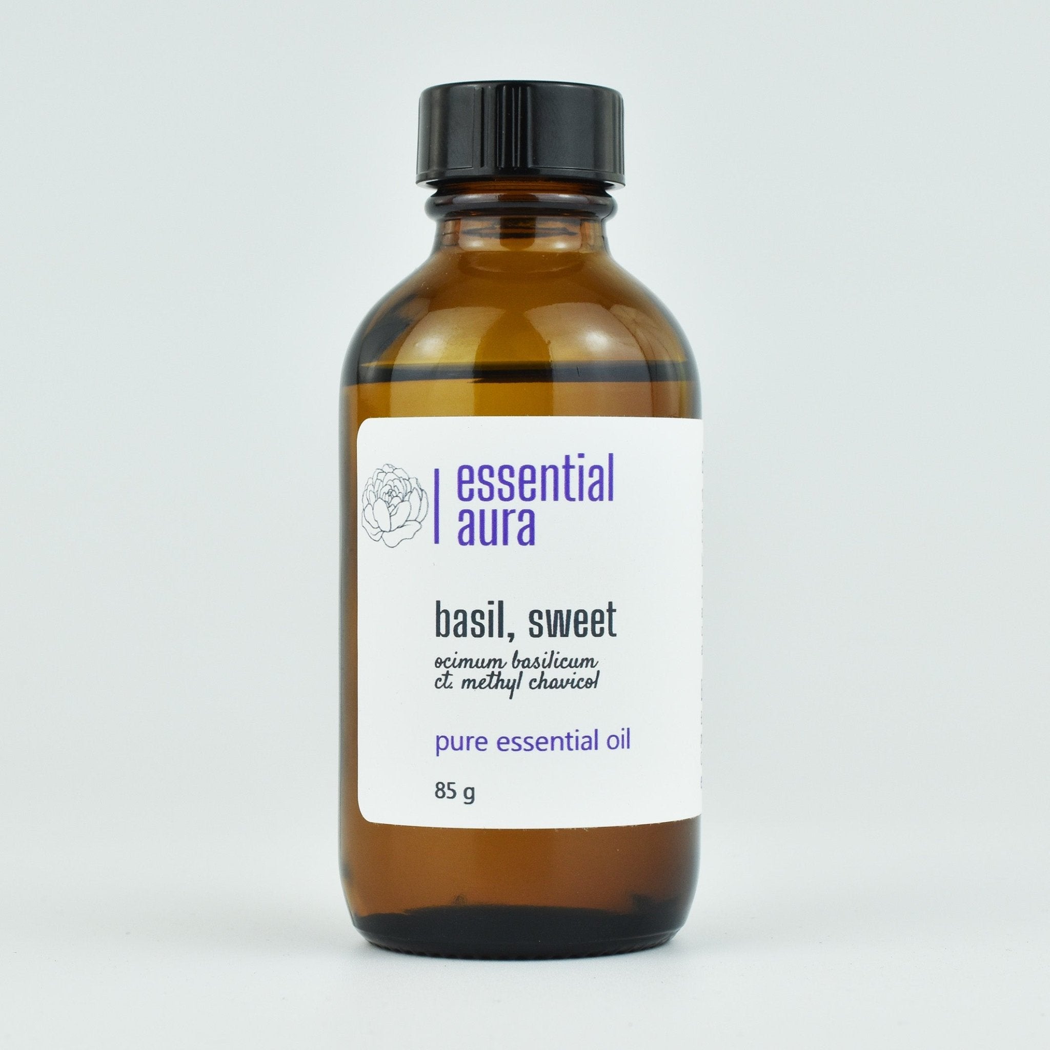 Basil Essential Oil 85g bulk glass bottle from Essential Aura Aromatics