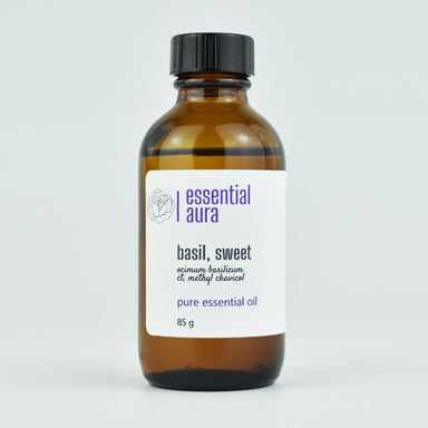 Basil Essential Oil 85g bulk glass bottle from Essential Aura Aromatics 