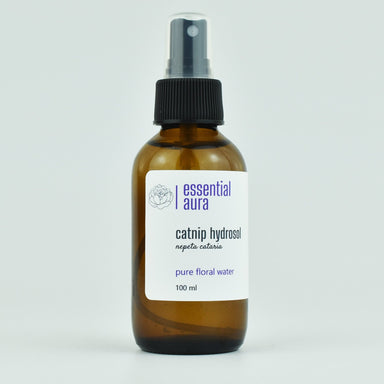 Glass bottle filled with Organic Catnip Hydrosol from Essential Aura