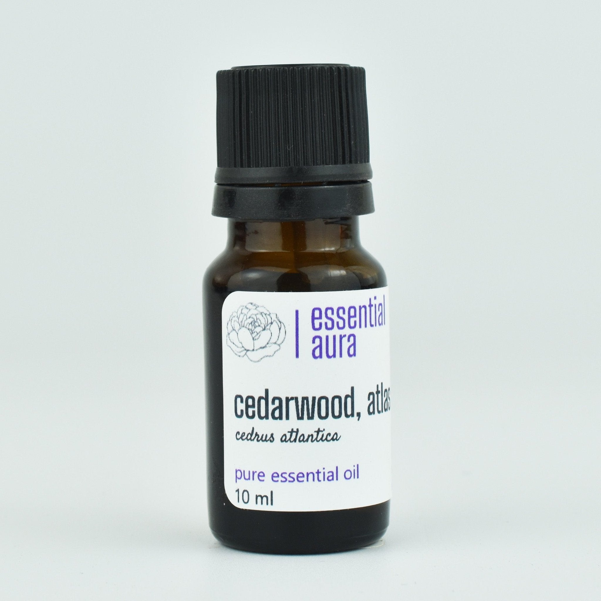 Organic Atlas Cedarwood Essential Oil 10ml glass bottle from Essential Aura