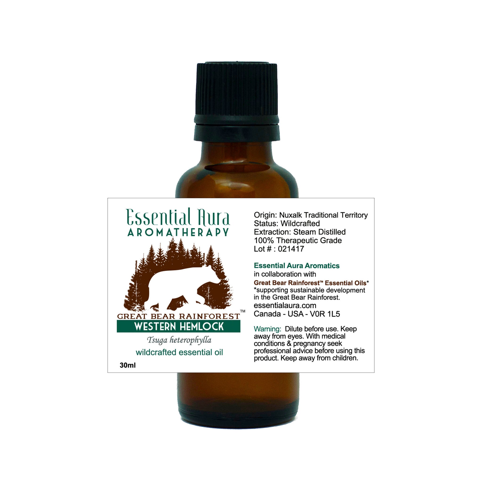 bottle of Great Bear Rainforest Western Hemlock Essential Oil